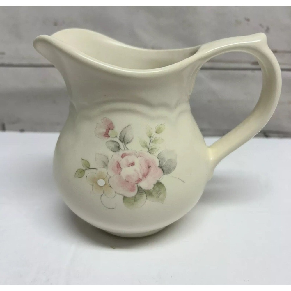 Pfaltzgraff Tea‎ Rose Vintage Creamer Beige Pink Stoneware Made in USA
